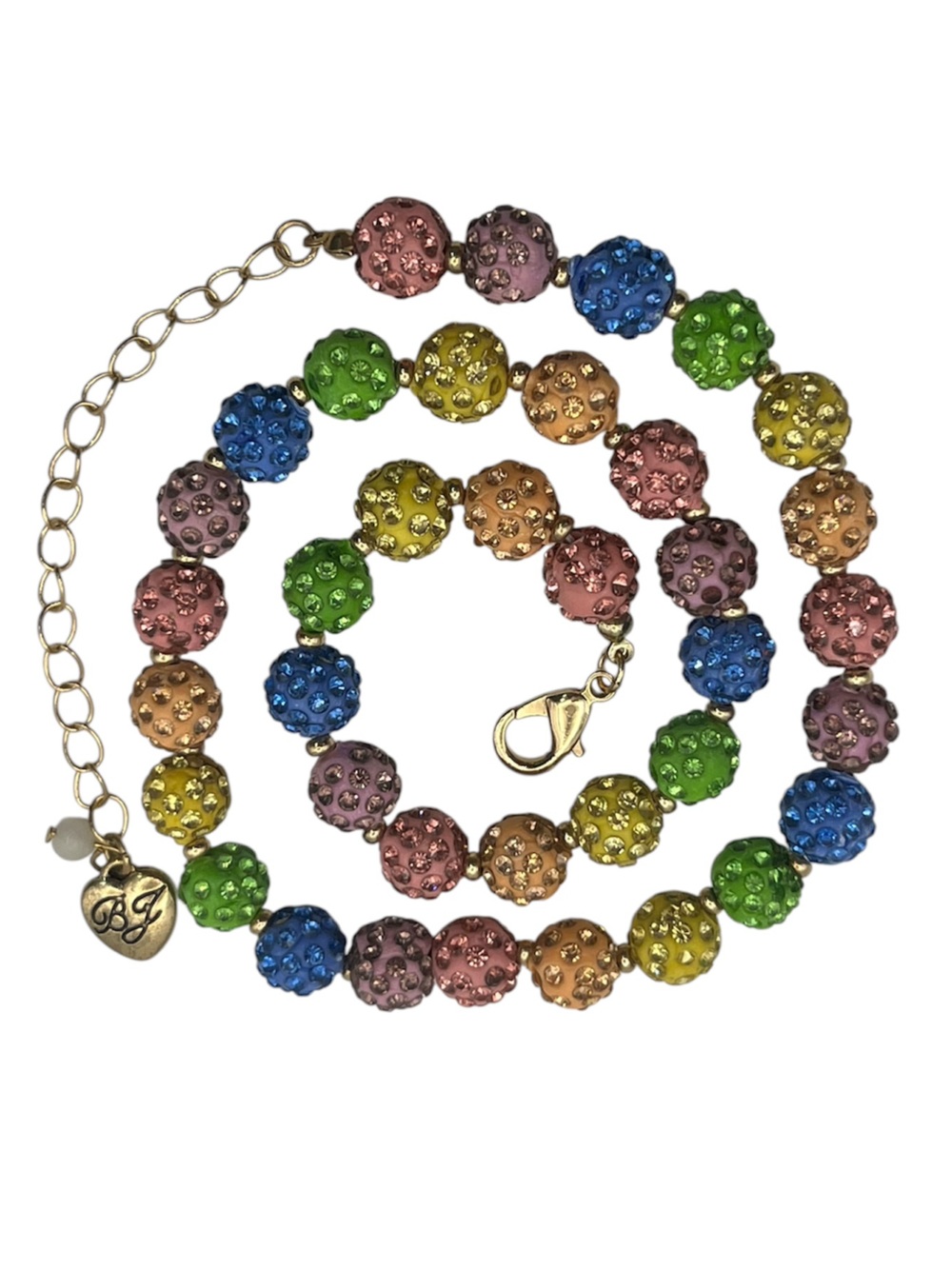 Betsey Johnson Rainbow Fireball pave rhinestone beaded gold tone necklace